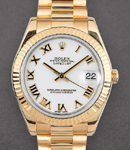 Midsize President in Yellow Gold with Fluted Bezel on President Bracelet with White Roman Dial