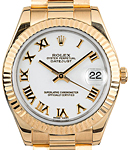 Midsize President in Yellow Gold with Fluted Bezel on President Bracelet with White Roman Dial