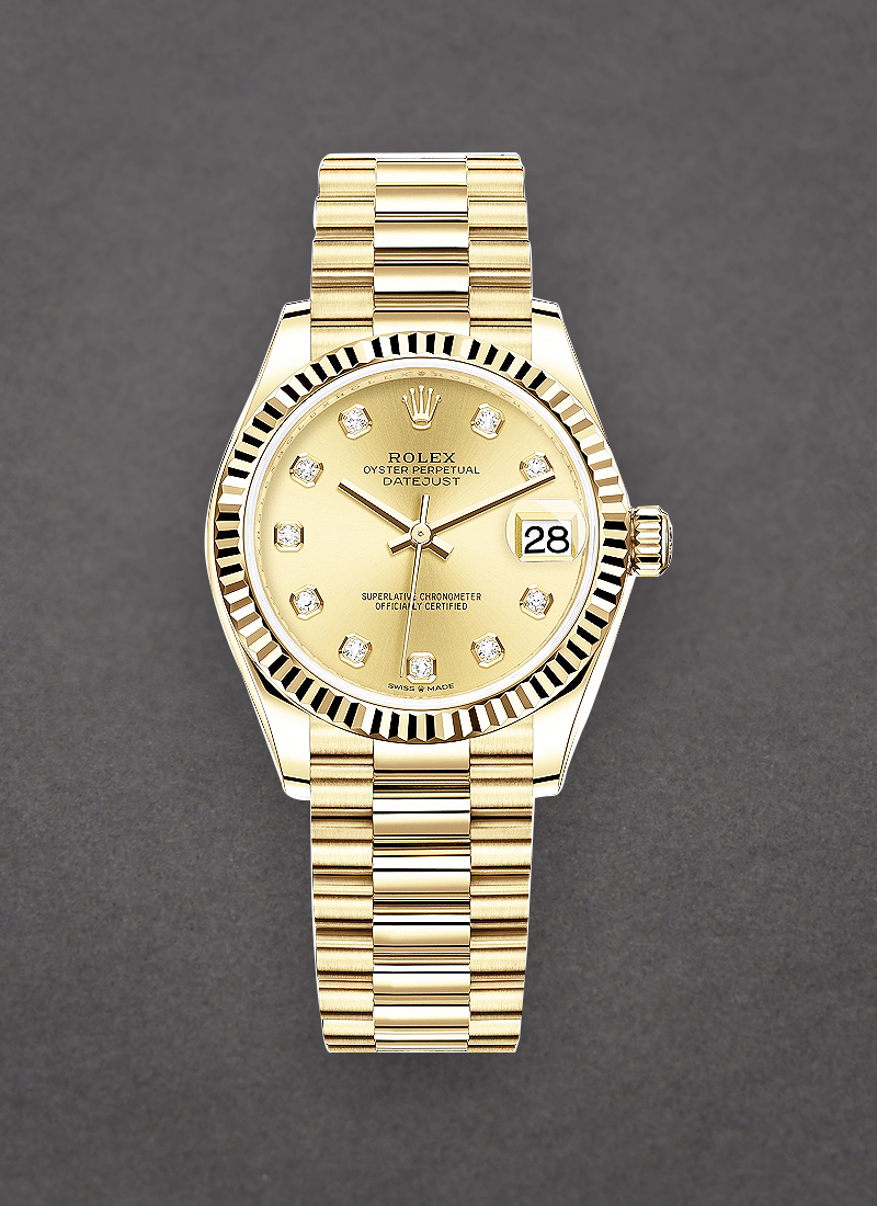 Pre-Owned Rolex Midsize President in Yellow Gold with Fluted Bezel