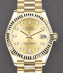 Midsize President in Yellow Gold with Fluted Bezel on President Bracelet with Champagne Diamond Dial