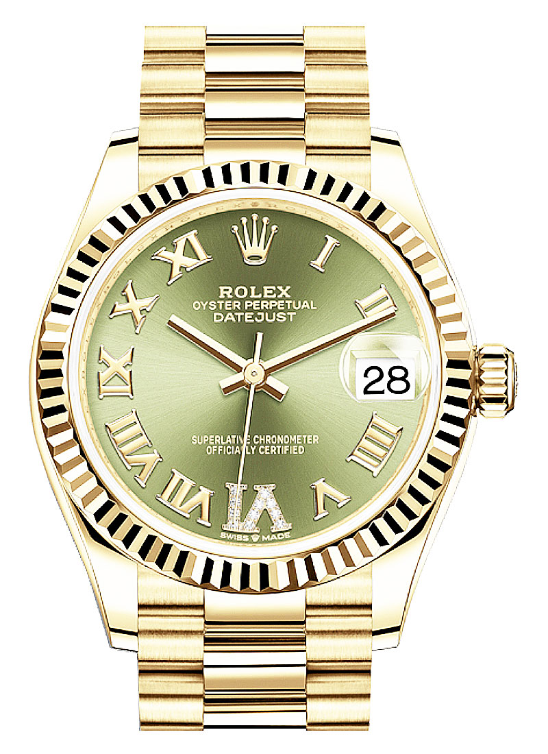 Pre-Owned Rolex Midsize President in Yellow Gold with Fluted Bezel
