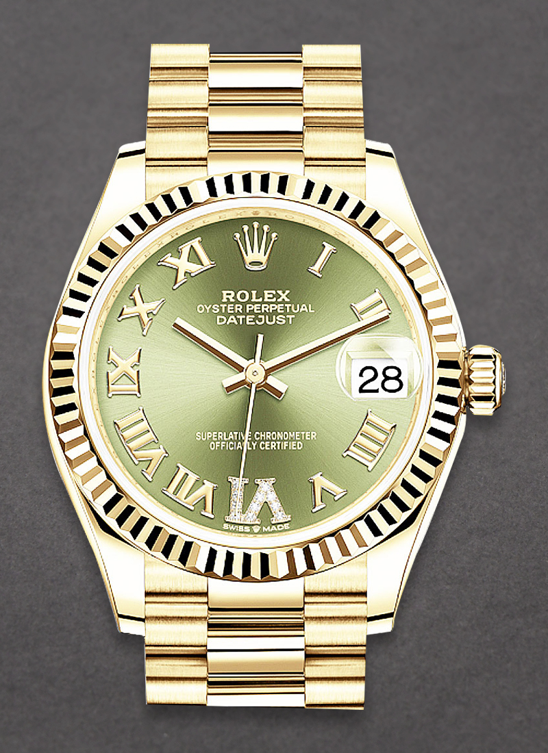 Pre-Owned Rolex Midsize President in Yellow Gold with Fluted Bezel