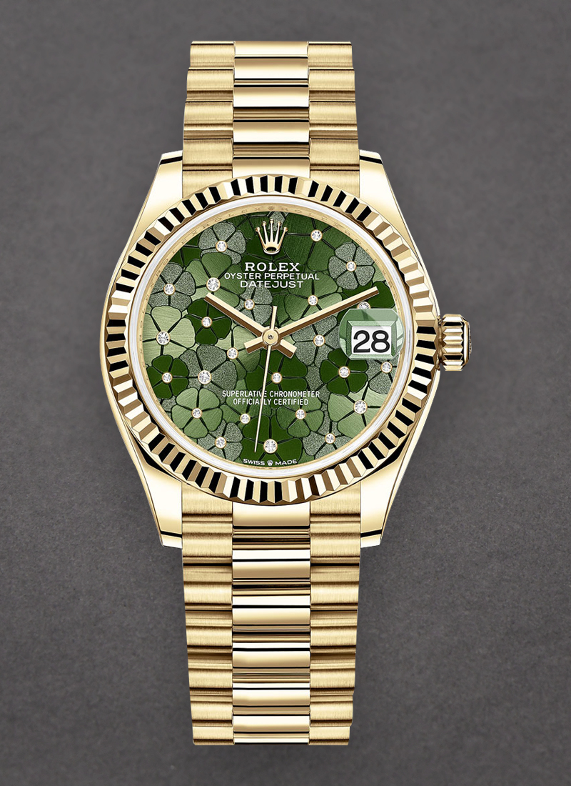 Pre-Owned Rolex Midsize President in Yellow Gold with Fluted Bezel