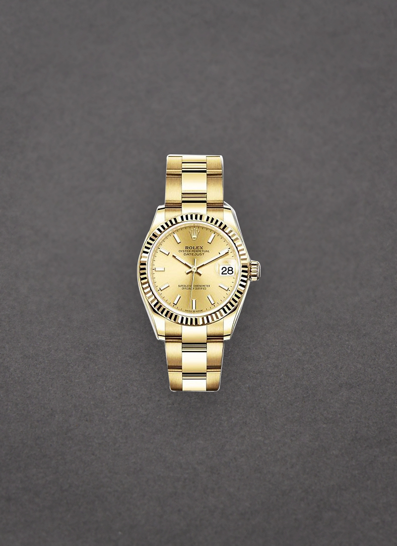 Pre-Owned Rolex Midsize President in Yellow Gold with Fluted Bezel