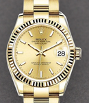 Midsize President in Yellow Gold with Fluted Bezel on Oyster Bracelet with Champagne Stick Dial