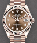 DateJust Mid Size in Rose Gold with Fluted Bezel on President Bracelet with Chocolate Diamond Dial