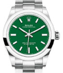 Oyster Perpetual No Date 31mm in Steel with Domed Bezel on Oyster Bracelet with Green Stick Dial