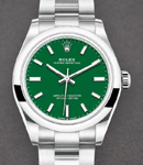 Oyster Perpetual No Date 31mm in Steel with Domed Bezel on Oyster Bracelet with Green Stick Dial