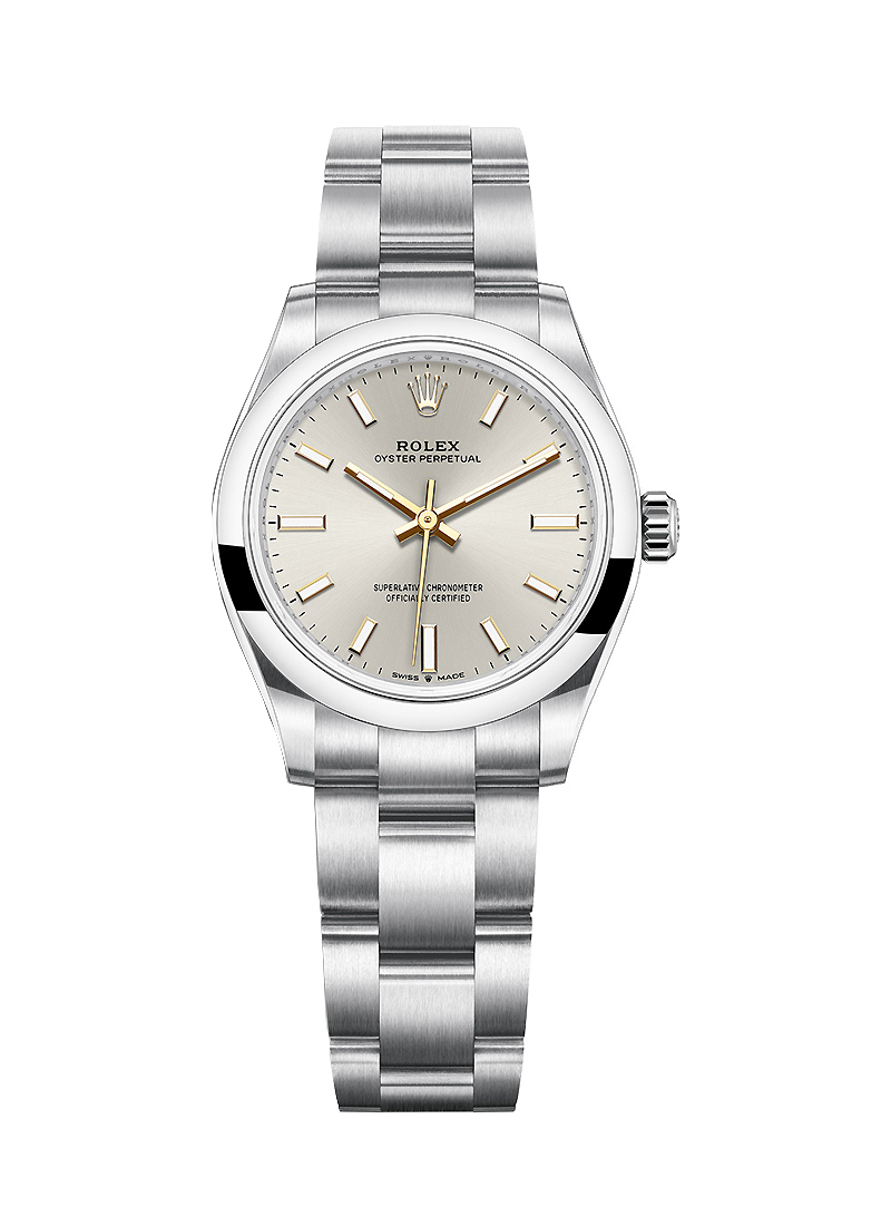 Oyster Perpetual No Date 31mm in Steel with Domed Bezel on Oyster Bracelet with Silver Stick Dial