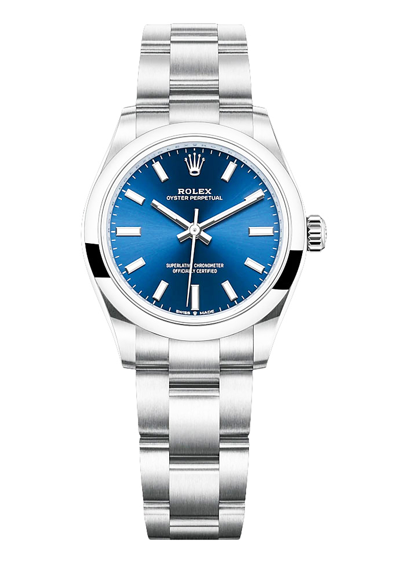 Oyster Perpetual No Date 31mm in Steel with Domed Bezel  on Oyster Bracelet with Blue Stick Dial