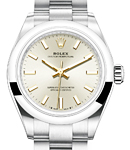 Ladies Oyster Perpetual No Date in Steel with Smooth Bezel  on Oyster Bracelet with Silver Stick Dial