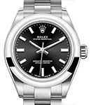 Ladies Oyster Perpetual No Date in Steel with Smooth Bezel  on Oyster Bracelet with Black Stick Dial
