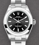 Ladies Oyster Perpetual No Date in Steel with Smooth Bezel  on Oyster Bracelet with Black Stick Dial