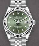 Mid Size 31mm Datejust in Steel with Fluted Bezel on Bracelet with Green Stick Dial