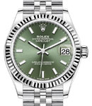 Mid Size 31mm Datejust in Steel with Fluted Bezel on Bracelet with Green Stick Dial