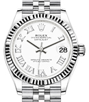 Mid Size 31mm Datejust in Steel with Fluted Bezel on Bracelet with White Roman Dial