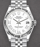 Mid Size 31mm Datejust in Steel with Fluted Bezel on Bracelet with White Roman Dial