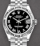 Mid Size 31mm Datejust in Steel with Fluted Bezel on Bracelet with Black Roman Dial 