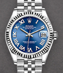 Mid Size 31mm Datejust in Steel with Fluted Bezel on Bracelet with Blue Roman Dial