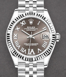 Mid Size 31mm Datejust in Steel with Fluted Bezel on Bracelet with Dark Grey Roman Dial - Diamonds on VI