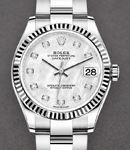 Mid Size 31mm Datejust in Steel with Fluted Bezel on Bracelet with MOP Diamond Dial