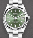 Mid Size 31mm Datejust in Steel with Fluted Bezel on Bracelet with Green Stick Dial