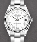 Mid Size 31mm Datejust in Steel with Fluted Bezel on Bracelet with White Roman Dial