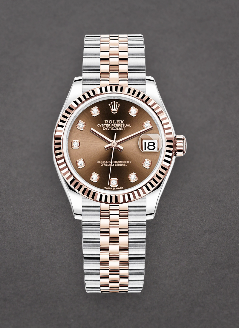 Pre-Owned Rolex Mid Size 31mm Datejust in Steel with Rose Gold Fluted Bezel