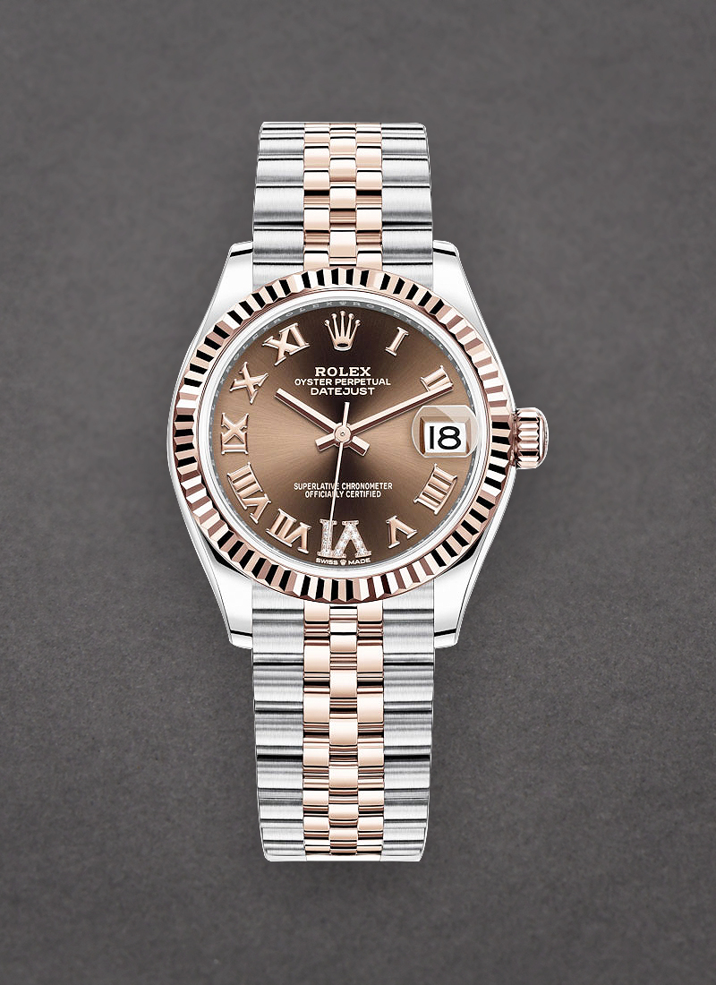 Pre-Owned Rolex Mid Size 31mm Datejust in Steel with Rose Gold Fluted Bezel