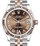 Mid Size 31mm Datejust in Steel with Rose Gold Fluted Bezel on Jubilee Bracelet with Chocolate Roman Dial - Diamond on 6