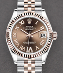 Mid Size 31mm Datejust in Steel with Rose Gold Fluted Bezel on Jubilee Bracelet with Chocolate Roman Dial - Diamond on 6