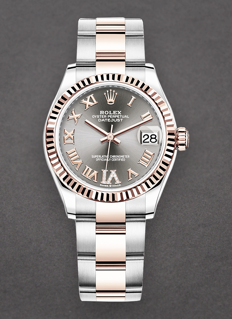 Pre-Owned Rolex Mid Size 31mm Datejust in Steel with Rose Gold Fluted Bezel