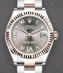 Mid Size 31mm Datejust in Steel with Rose Gold Fluted Bezel on Oyster Bracelet with Rhodium Roman Dial - Diamonds on 6