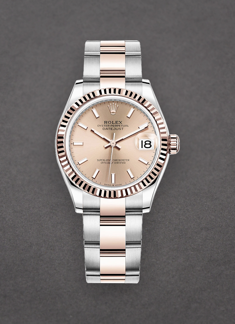 Pre-Owned Rolex Mid Size 31mm Datejust in Steel with Rose Gold Fluted Bezel