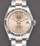 Mid Size 31mm Datejust in Steel with Rose Gold Fluted Bezel on Oyster Bracelet with Pink Stick Dial