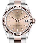 Mid Size 31mm Datejust in Steel with Rose Gold Fluted Bezel on Oyster Bracelet with Pink Stick Dial
