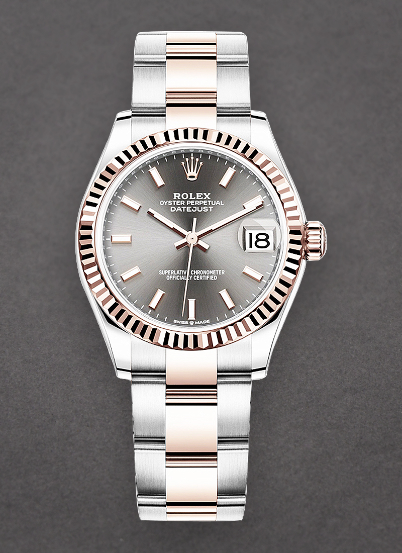 Pre-Owned Rolex Mid Size 31mm Datejust in Steel with Rose Gold Fluted Bezel