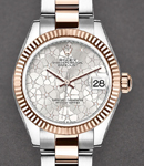 Mid Size 31mm Datejust in Steel with Rose Gold Fluted Bezel on Oyster Bracelet with Silver Floral Diamond Dial