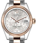 Mid Size 31mm Datejust in Steel with Rose Gold Fluted Bezel on Oyster Bracelet with Silver Floral Diamond Dial