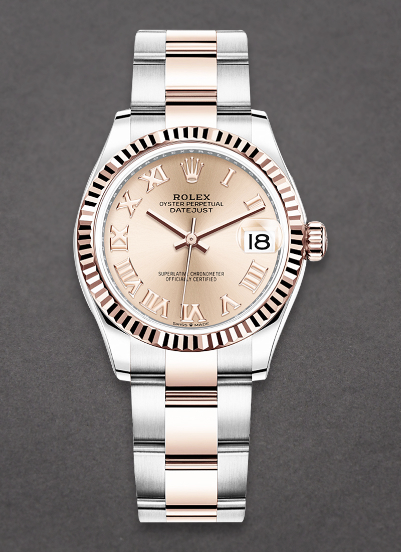 Pre-Owned Rolex Mid Size 31mm Datejust in Steel with Rose Gold Fluted Bezel