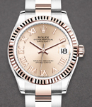 Mid Size 31mm Datejust in Steel with Rose Gold Fluted Bezel on Oyster Bracelet with Pink Roman Dial