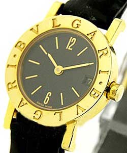 Bvlgari-Bvlgari 23mm in Yellow Gold on Black Crocodile Leather Strap with Black Dial