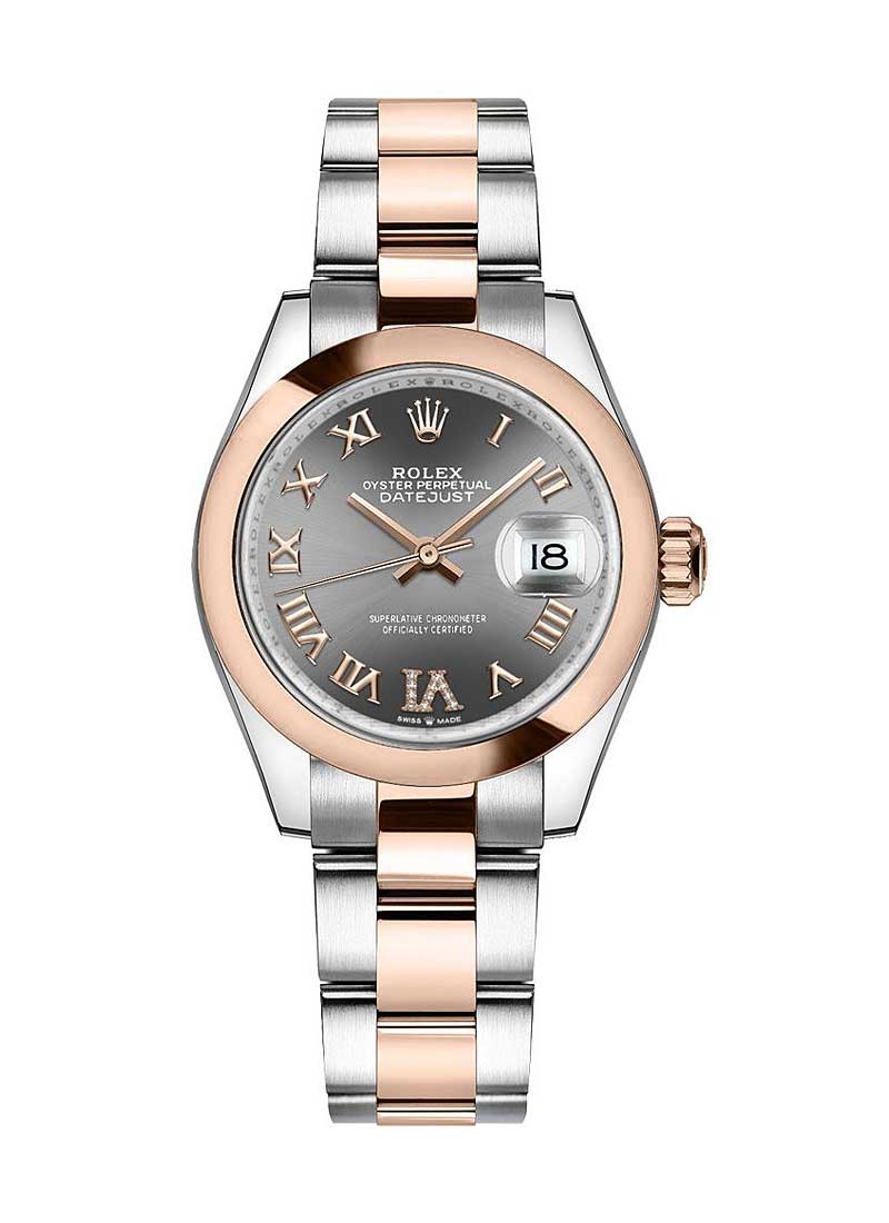 Datejust 31mm Ladies in Steel with Rose Gold on Oyster Bracelet with Rhodium Roman Dial - Diamonds on 6