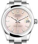 Mid Size 31mm DateJust in Steel with Smooth Bezel on Oyster Bracelet with Pink Stick Dial