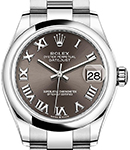 Mid Size 31mm DateJust in Steel with Smooth Bezel on Oyster Bracelet with Dark Grey Roman Dial