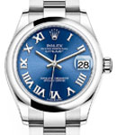 Mid Size 31mm DateJust in Steel with Smooth Bezel on Oyster Bracelet with Blue Roman Dial