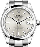 Mid Size 31mm DateJust in Steel with Smooth Bezel on Oyster Bracelet with Silver Stick Dial
