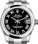 Mid Size 31mm DateJust in Steel with Smooth Bezel on Oyster Bracelet with Black Roman Dial