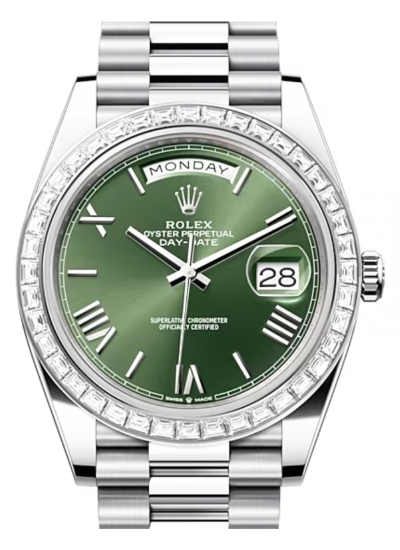 Pre-Owned Rolex Day Date 40mm in Platinum with Baguette Diamond Bezel