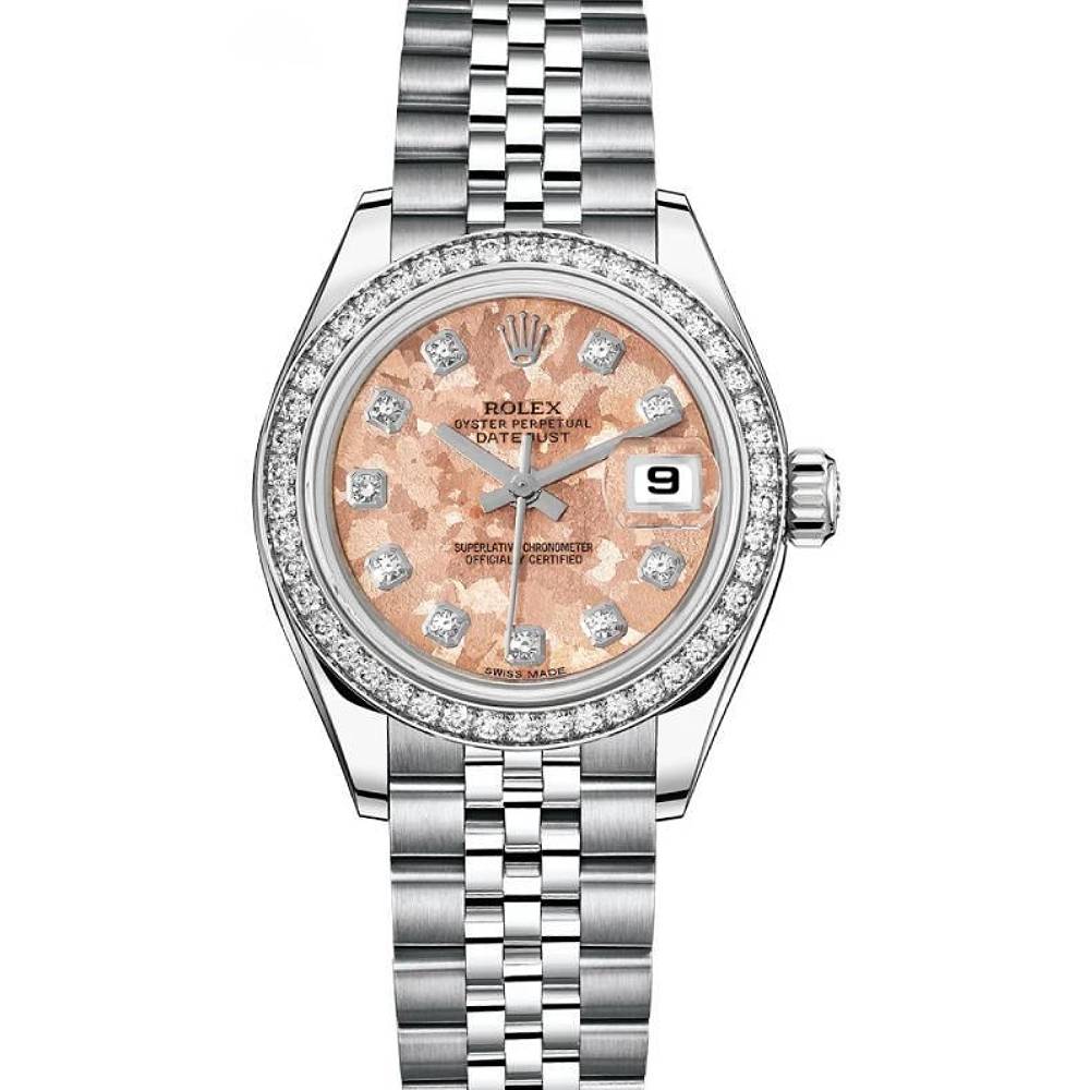 Datejust 26mm in Steel and White Gold with Diamond Bezel on Steel Oyster Bracelet with Pink Crystal Dial